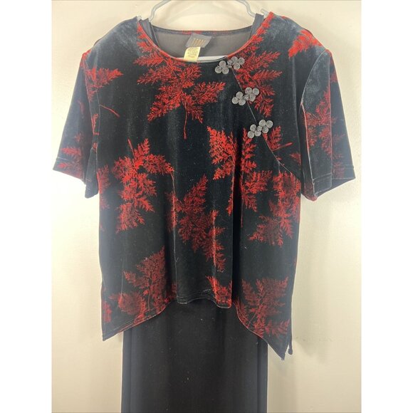 Teddi Midi Dress Cheongsam Chinese Button Knots Black Red Floral Size 14 - Picture 2 of 7